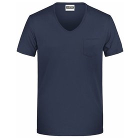 James & Nicholson - Herren T-Shirt mit Brusttasche 8004, navy-blau, Größe M