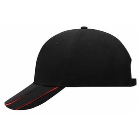 James & Nicholson - 6 Panel Groove Cap MB601, schwarz/rot, Einheitsgröße