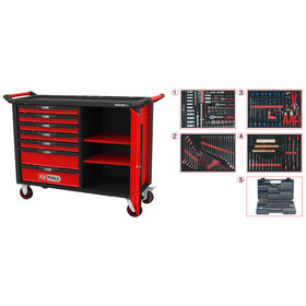 KSTOOLS® - RACINGline SCHWARZ/ROT Werkstattwagen XL mit 7 Schubladen und 1 Tür und 515 Premium Werkzeugen
