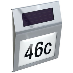 BASI - Solar-Hausnummer - SHN 200 - Edelstahl - 2 weiße LEDs - Solarbetrieben - Zahlen/Buchstaben-Set inkl. - 7300-0021
