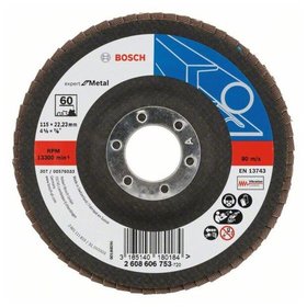 Bosch - Fächerschleifscheibe X551, Expert for Metal, gewinkelt, 115mm, 60, Glasgewebe (2608606753)