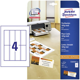 AVERY™ Zweckform - C32253-25 Tischkarten, 110 x 40mm, beidseitig beschichtet, 100 Karten / 25 Bogen