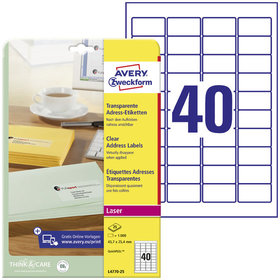 AVERY™ Zweckform - L4770-25 Adress-Etiketten, A4, 45,7 x 25,4mm, 25 Bogen/1.000 Etiketten, transparent