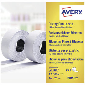 AVERY™ Zweckform - PLR1626 Preisauszeichner-Etiketten, 2-zeilig, 26 x 16mm, 10 Rolle/12.000 Etiketten, weiß