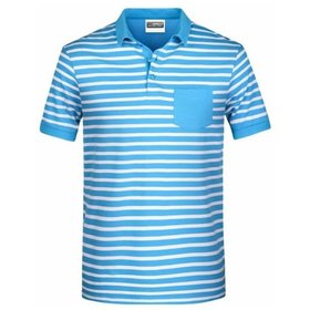 James & Nicholson - Herren Maritim Poloshirt JN8030, atlantic-blau/weiß, Größe L