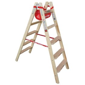 euroline - Stehleiter Holz 1,45m 2x 5-stufig mit 80mm Comfort-Stufen und Eimerhaken