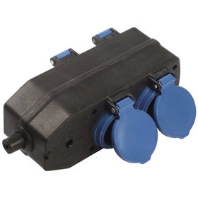 as® Schwabe - 4-fach-Verteilersteckdose, schwarz m.blauen Deckel m. Öse z.Aufhängen, max. 2,5mm², 230V/16A