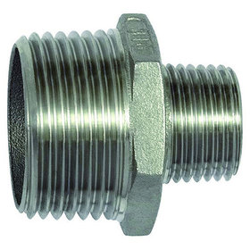 RIEGLER® - Doppelgewindenippel, reduzierend, Sechskant, R 3/8", R 1/4", Edelstahl 1.4408