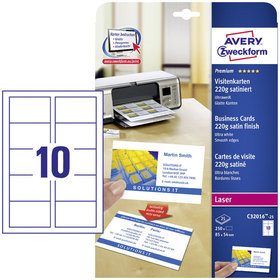 AVERY™ Zweckform - C32016-25 Premium Visitenkarten, 85 x 54mm, beidseitig beschichtet, 250 Karten / 25 Bogen