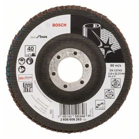 Bosch - Fächerschleifscheibe X581, Best for Inox, gewinkelt, 115mm, 40, Glasgewebe (2608608263)