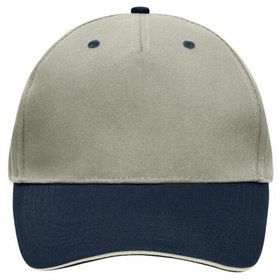 James & Nicholson - 5 Panel Cap mit Sandwich MB6526, beige/navy-blau, Einheitsgröße