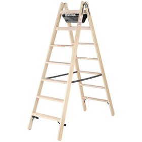 MUNK Günzburger Steigtechnik - Stufen-Stehleiter Holz beidseitig begehbar 2x7 Stufen
