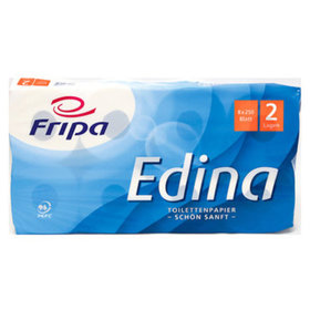 Fripa - Toilettenpapier Edina, 2-lagig, Blattformat: ca.9,4 x 11,0cm, hochweiß, 8 Rollen