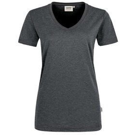 HAKRO - Damen V-Shirt Mikralinar® 181, anthrazit meliert, Größe L