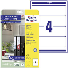 AVERY™ Zweckform - L4761-10 Ordner-Etiketten, Home Office, Kleinpackung, A4 mit ultragrip, 61 x 192mm, 10 Bogen/40 Etiketten, weiß