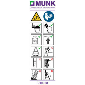 MUNK Günzburger Steigtechnik - Hinweis-Aufkleber für Glasreiniger-Leiter mit Stufen Aufkleber 19111