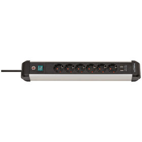 brennenstuhl® - Premium-Alu-Line Steckdosenleiste mit USB-Ladefunktion 6-fach 3m H05VV-F 3G1,5