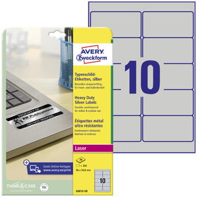 AVERY™ Zweckform - L6012-20 Typenschild-Etiketten, 96 x 50,8 mm, 20 Bogen/200 Etiketten, silber