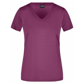 James & Nicholson - Damen Sportshirt mit V-Ausschnitt JN735, purpur, Größe XS