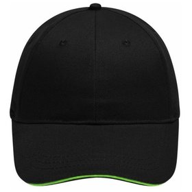 James & Nicholson - 6 Panel Sandwich Cap gebürstet MB6212, schwarz/lime-grün, Einheitsgröße