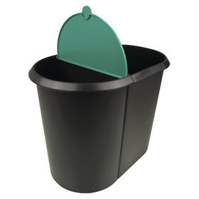 helit - Papierkorb, Duo, 9L + 20L, schwarz/grün, H6103994, mit grün Deckel, Kunststoff