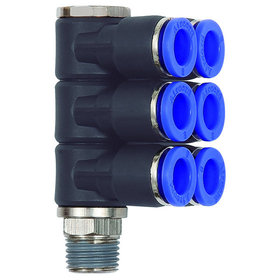 RIEGLER® - L-Mehrfachverteiler »Blaue Serie«, 6-fach, drehbar, R 1/8" A Ø6mm