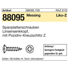 Spanplattenschrauben ART 88095 3,5 x 25 -Z Messing, Linsensenkkopf Ms S