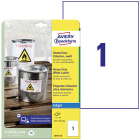 AVERY™ Zweckform - J4775-10 Wetterfeste Folien-Etiketten, 210 x 297 mm, 10 Bogen/10 Etiketten, weiß