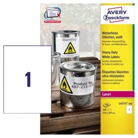 AVERY™ Zweckform - L4775-100 Wetterfeste Folien-Etiketten, 210 x 297 mm, 100 Stück, weiß