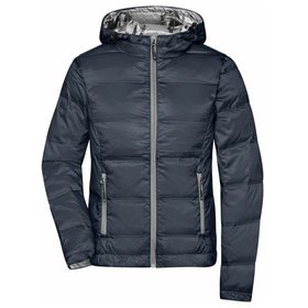 James & Nicholson - Damen Kapuzen Daunenjacke JN1151, navy-blau/silber, Größe XS