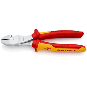 KNIPEX® - Kraft-Seitenschneider verchromt, isoliert mit Mehrkomponenten-Hüllen, VDE-geprüft 200 mm 7406200