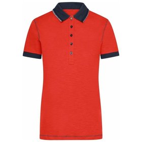 James & Nicholson - Damen Slub Poloshirt JN979, tomaten-rot/navy-blau, Größe XL