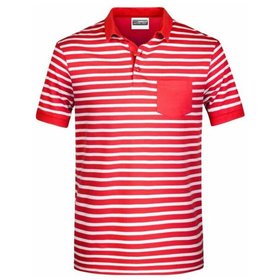 James & Nicholson - Herren Maritim Poloshirt JN8030, rot/weiß, Größe M