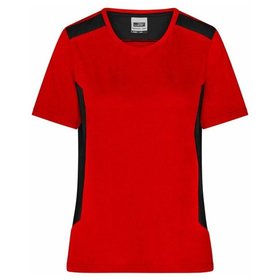 James & Nicholson - Damen BIO Workwear T-Shirt Kontrast JN1823, rot/schwarz, Größe XL