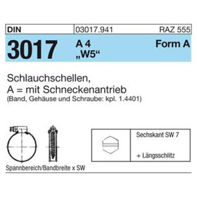 Schlauchschelle DIN 3017 Form A W5 Edelstahl A4 ø110-130 x 12mm