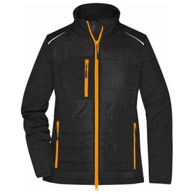 James & Nicholson - Damen Softshell Hybridjacke JN1819, schwarz/neon-orange, Größe 3XL