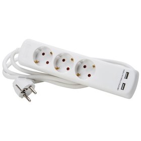 Kopp - Steckdosenleiste 3-fach weiß 1,4m 45° IP20 1,5mm² 2x USB