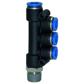 RIEGLER® - T-Mehrfachverteiler »Blaue Serie«, 3-fach, drehbar, R 1/8" außen, Ø 4x4