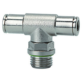 RIEGLER® - T-Steckverschraubung »metallica«, drehbar, G 1/8" A, Ø 6 Messing vernickelt