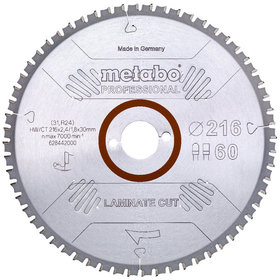 metabo® - Sägeblatt "laminate cut - professional", 216x2,4/1,8x30 Z60 FZ/TZ 0° (628442000)