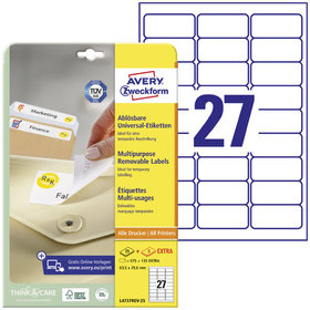 AVERY™ Zweckform - L4737REV-25 Universal-Etiketten, ablösbar, A4, 63,5 x 29,6mm, 30 Bogen/810 Etiketten, weiß