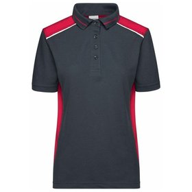 James & Nicholson - Damen Workwear Poloshirt Kontrast JN857, carbon/rot, Größe 3XL