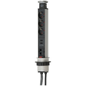 brennenstuhl® - Tower Power USB-Charger LAN / Tischsteckdosenleiste 3-fach (2 USB Ladebuchsen, 2x RJ45-Buchsen, 2m Kabellänge und 2x2m Datenkabel)