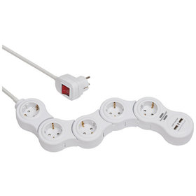brennenstuhl® - Vario Power Steckdosenleiste 5-fach  mit USB-Ladefunktion (1,4m Kabel, mit Schalter und 2 USB Ladebuchsen) weiß