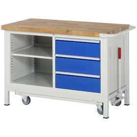 RAU. - Absenkbare Werkbank Modell 8362, 1250 x 700 x 880mm, 3 Schubladen, 1 Fachboden