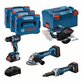 Bosch - Combo Kit Set mit 4 18V-Werkzeugen: GSR, GWS, GKM, GGS, 3 x Akku