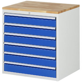 RAU. - Schrank für 7000, 770 x 650 x 825mm, 6 gleiche Schubladen, Bucheplatte