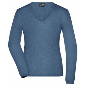 James & Nicholson - Damen Seide-Kaschmir Pullover JN663, denim-melange, Größe L