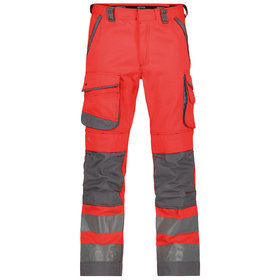 Dassy® - Chicago Warnschutzhose mit Kniepolstertaschen, neonrot/zementgrau, Schrittlänge Minus, Größe 58