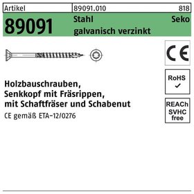 Holzbauschrauben ART 89091 CE Stahl 6 x 110 -T30 galv. verzinkt gal Zn S